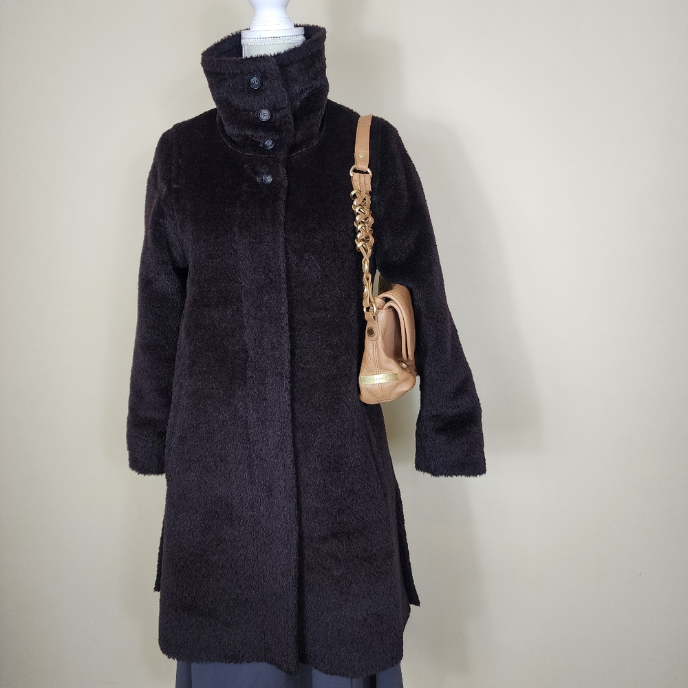 Vintage Alpaca Wool Blend Coat Dark Brown Shearling Sherpa Size Small